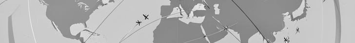 Flight tracking banner -- blueprint world map with great circle routes