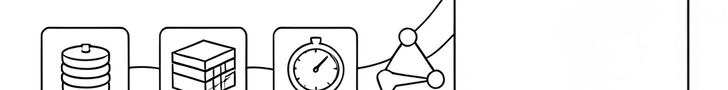 Grayscale leaderboard banner with six small rectangular cards arranged left-to-right, connected by thin curving lines that converge into a single open window on the right