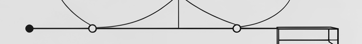 Grayscale leaderboard banner: a horizontal commit-history line runs left-to-right with regular commit dots; three branches curve out into a schema brace, a concentric rosette, and a three-node knowledge triangle, then converge back into a small organized shelf on the right