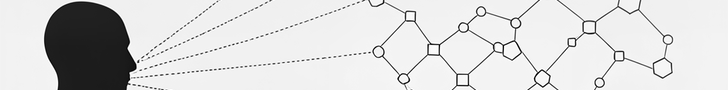 Solo operator silhouette on the left, thin dashed lines fanning right to a horizontal constellation of small geometric agent nodes