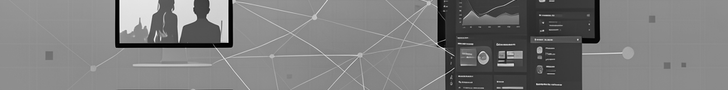 Web trackers banner — small browser-window silhouettes connected by network lines to a clustered analytics-dashboard motif
